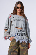 THAT GIRL IS POISON DISTRESSED CREW NECK SWEATSHIRT