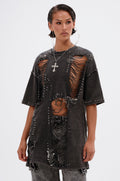 MARGOT DISTRESSED STUDDED SHORT SLEEVE TEE