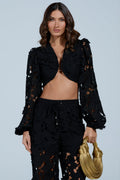 LATE NIGHT DREAMS FLORAL CUTOUT CROPPED BLOUSE