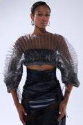 SHEER PLEATED CROP TOP IN GREY