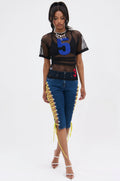 CUTE AS CAN BE LACE-UP DENIM CAPRI