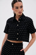 ITS GIVING DENIM RHINESTONE BUTTON DOWN
