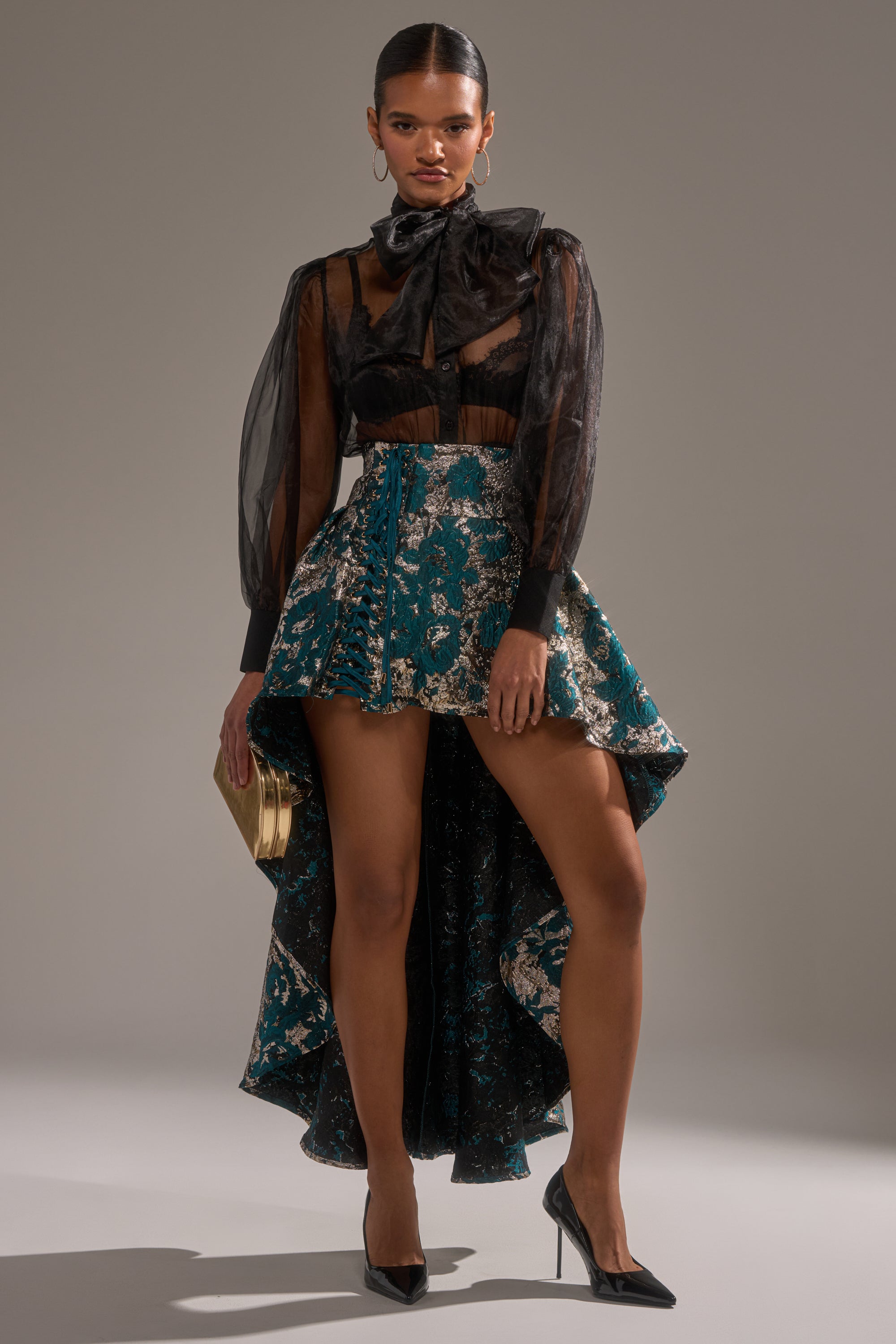 GLORIOUS DAYS BROCADE HIGH LOW SKIRT