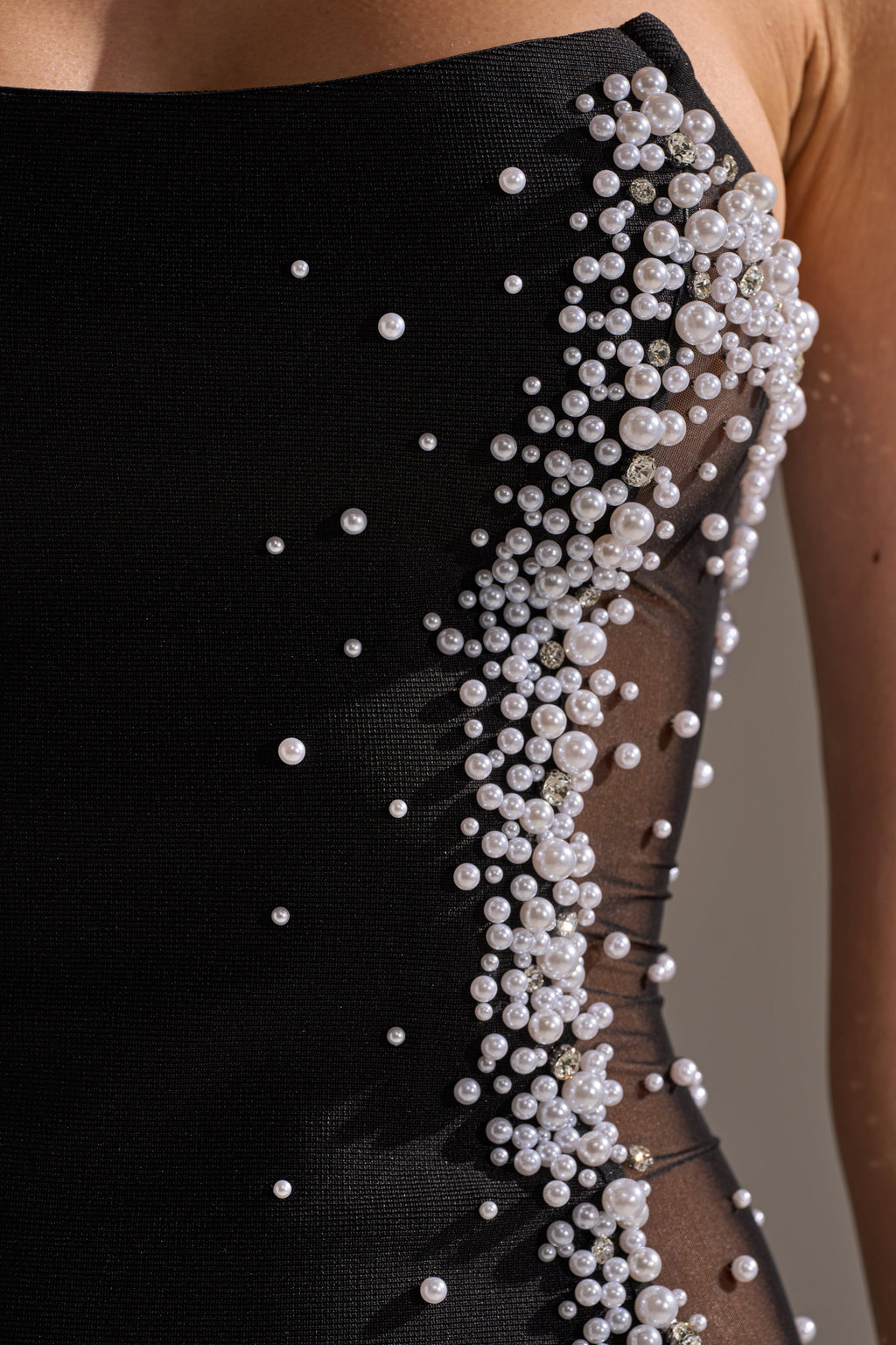 CHAMPAGNE EDIT RHINESTONE MIDI DRESS