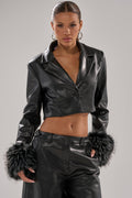MIND YOUR OWN FUR TRIM BLAZER