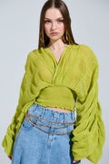ALL THE BUZZ DEEP V LONG SLEEVE BLOUSE