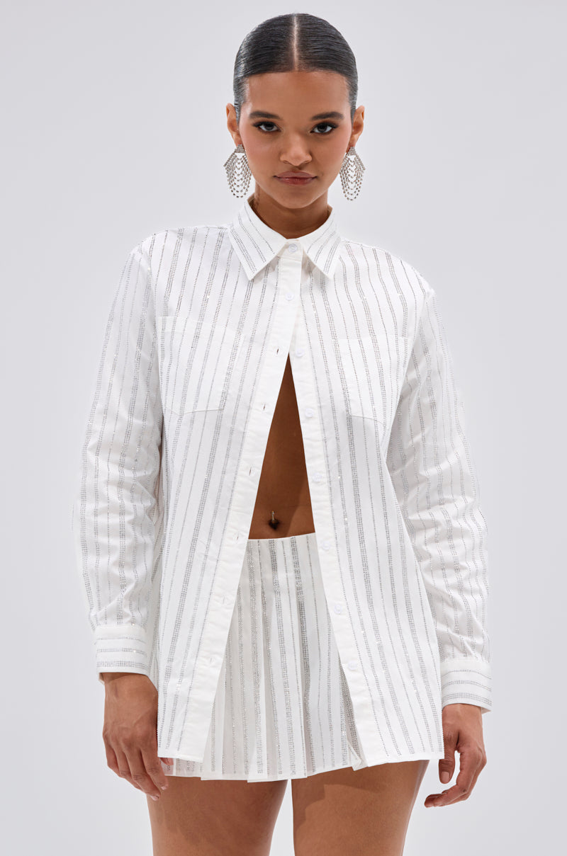 ONTO THE NEXT EMBELLISHED BUTTON DOWN TOP IN WHITE
