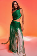 GINA SINGLE SHOULDER FRINGE TOP IN KELLY GREEN