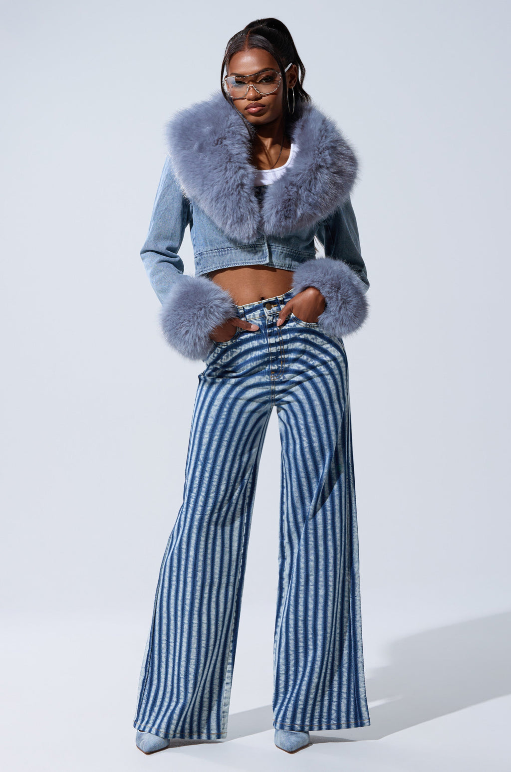 LETS GET CRAZY STRIPE WIDE LEG DENIM