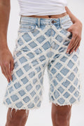 DISTRESSED AND STRESSED DENIM BERMUDA SHORT