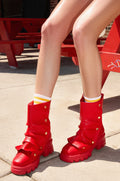 AZALEA WANG BHARTI RED SNAP DETAIL BOOTIE