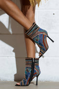 AZALEA WANG BYRE BLACK EMBELLISHED RHINESTONE OPEN TOE BOOTIE