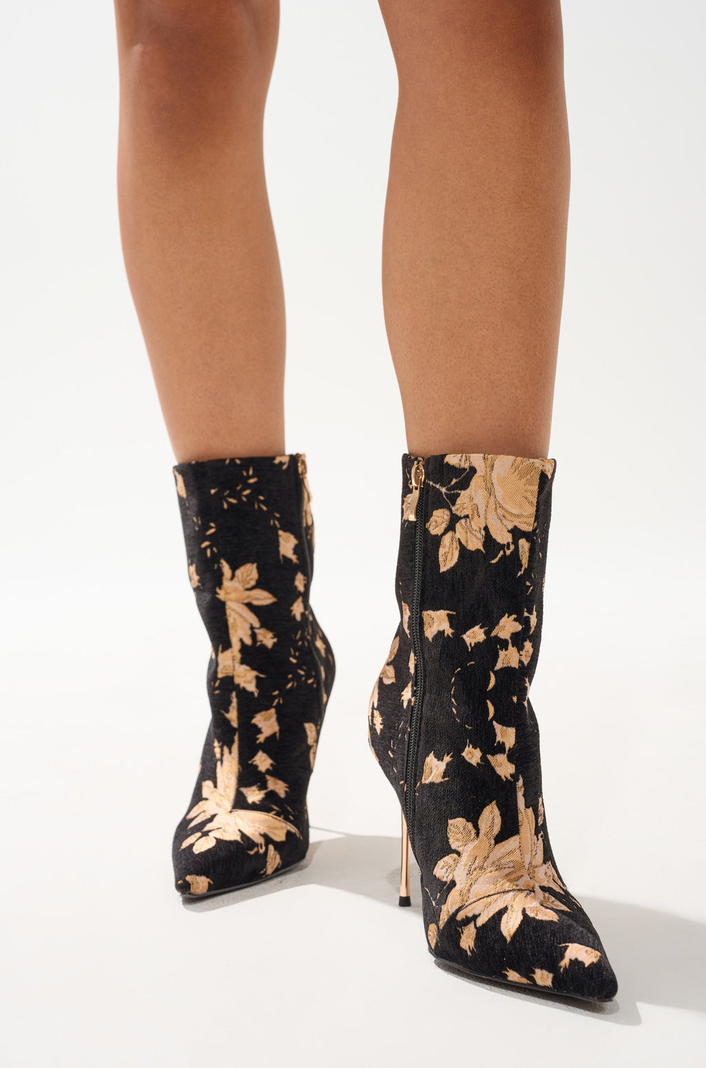 AZALEA WANG CALEAN BLACK MULTI BROCADE STILETTO BOOTIE