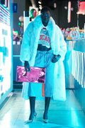 DAYANNE FAUX FUR TRENCH IN LIGHT BLUE