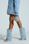 AZALEA WANG DESARAY RHINESTONE OPEN TOE WEDGE BOOTIE