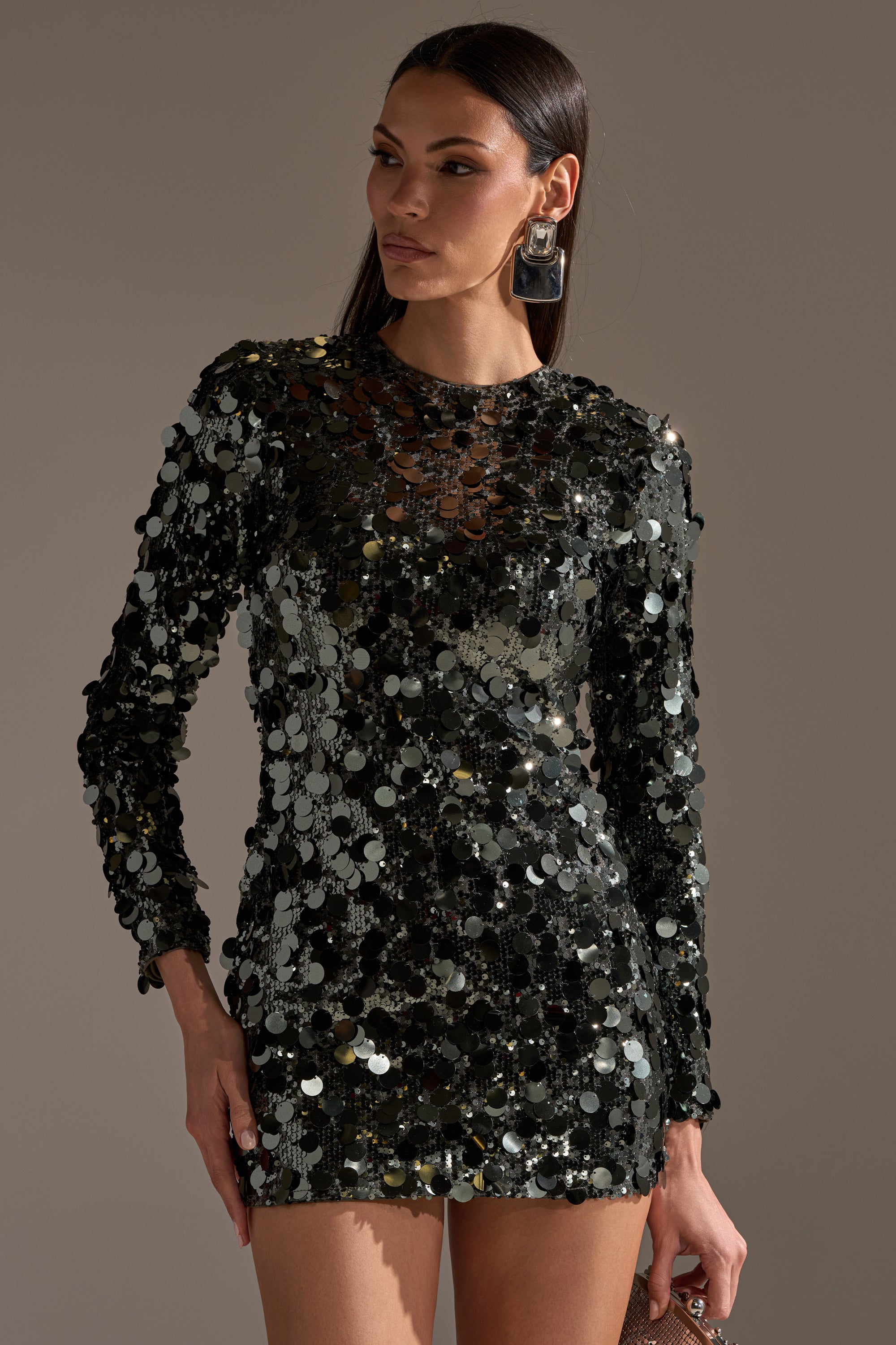 SHE'S ALL THAT SEQUIN MINI DRESS IN OLIVE