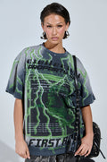 FIRST ONE HERE OVERSIZED GRAPHIC TEE
