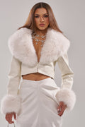GISELE FUR TRIM MOTO IN WHITE CROC