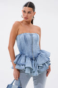 EVA DENIM PEPLUM CORSET TOP