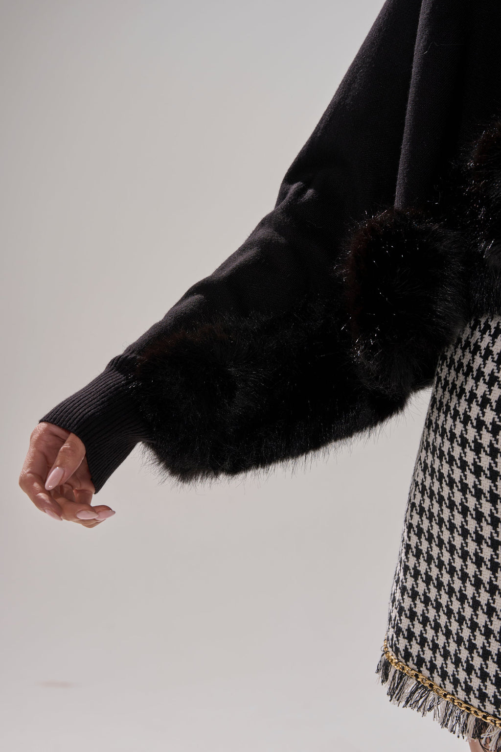 QUIET LUX FUR TRIM SWEATER IN BLACK