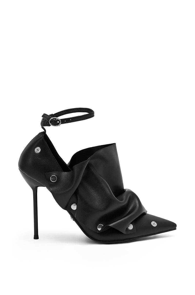 AZALEA WANG IMOGALE BLACK SILVER HARDWARE STILETTO PUMP