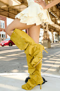 AZALEA WANG IMOGINE OLIVE FOLDED DETAIL STILETTO BOOT