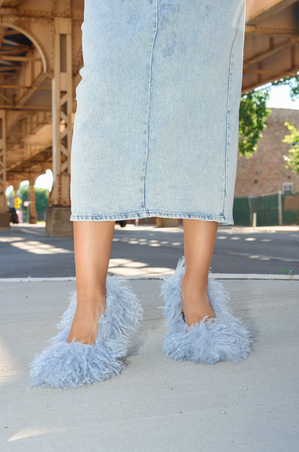 AZALEA WANG JAMEEKA BABY BLUE CURLY FUR PUMP STILETTO HEEL