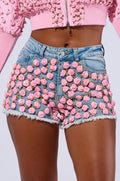 FLOWERS ALL OVER DENIM SHORT