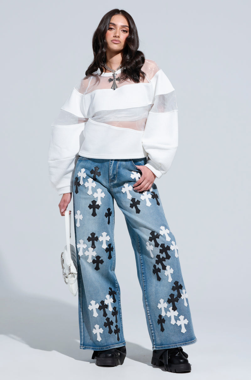 TAKE ME TO CHURCH PATCHWORK DENIM JEAN