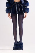 SHE IS ON FIRE FAUX LEATHER MINI SKIRT IN NAVY