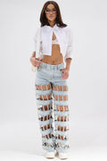 CAGED WIDE LEG DENIM
