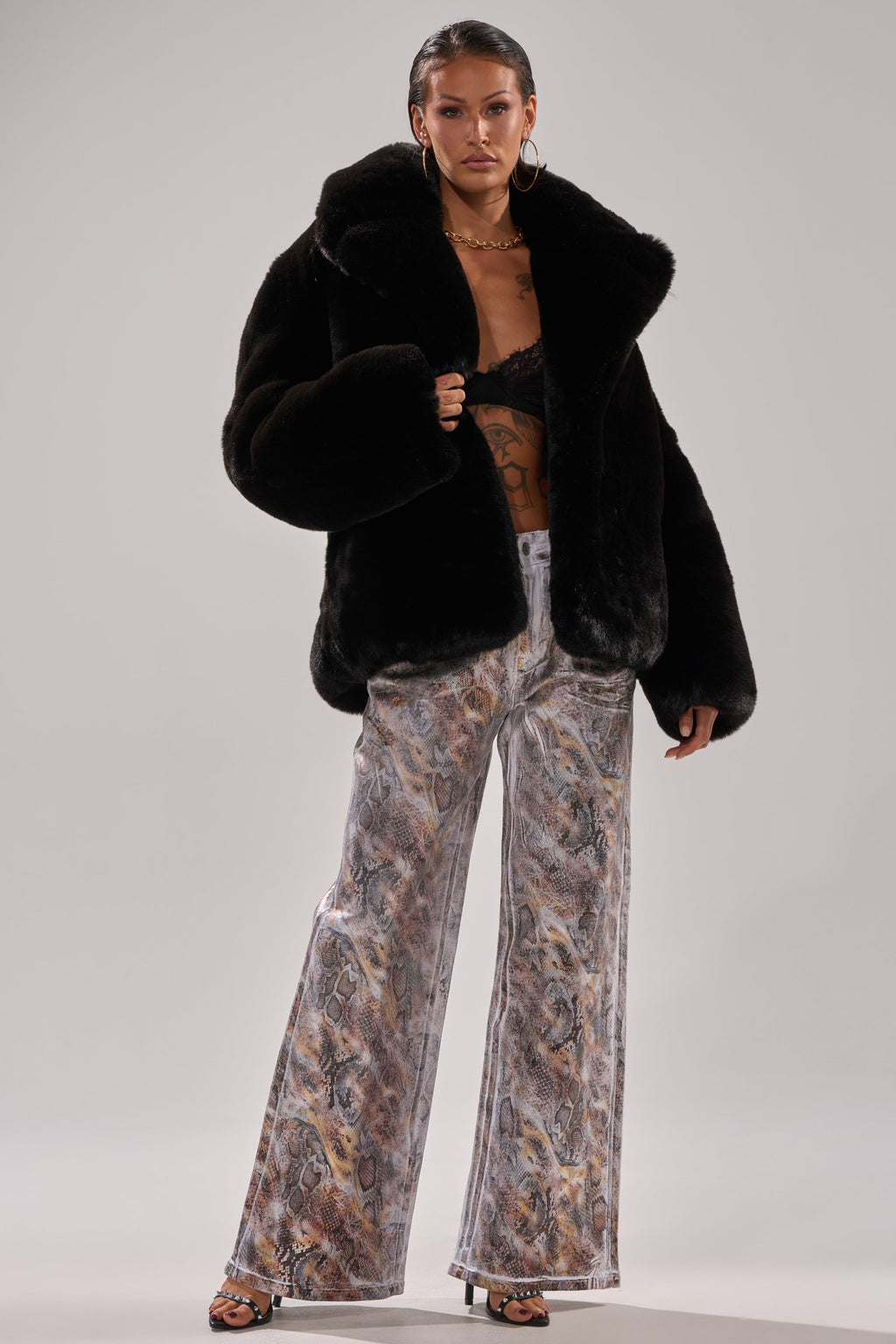 ADDICTED TO YOU METALLIC SNAKE WIDE LEG DENIM