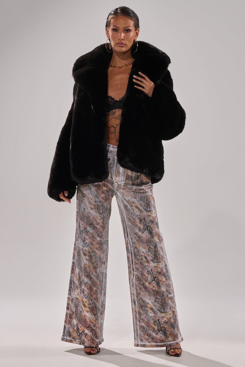 ADDICTED TO YOU METALLIC SNAKE WIDE LEG DENIM