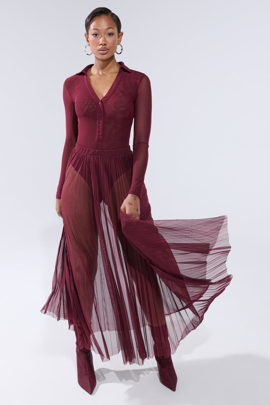 ON FIRE MESH MAXI SKIRT