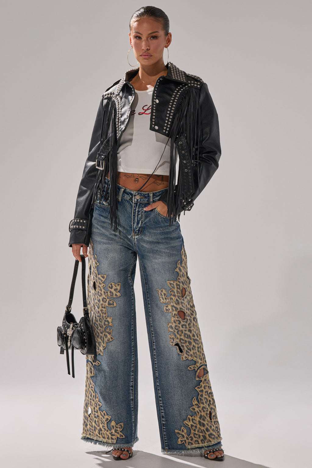AMIGAS CHEETAH PRINT WIDE LEG PANT