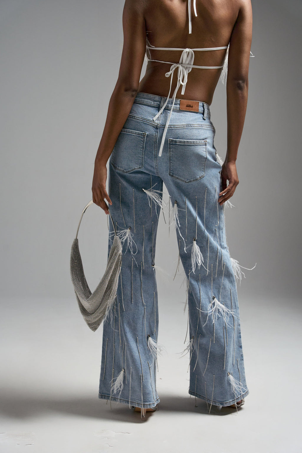 SHAKE IT FOR ME GIRL FEATHER EMBELLISHED DENIM