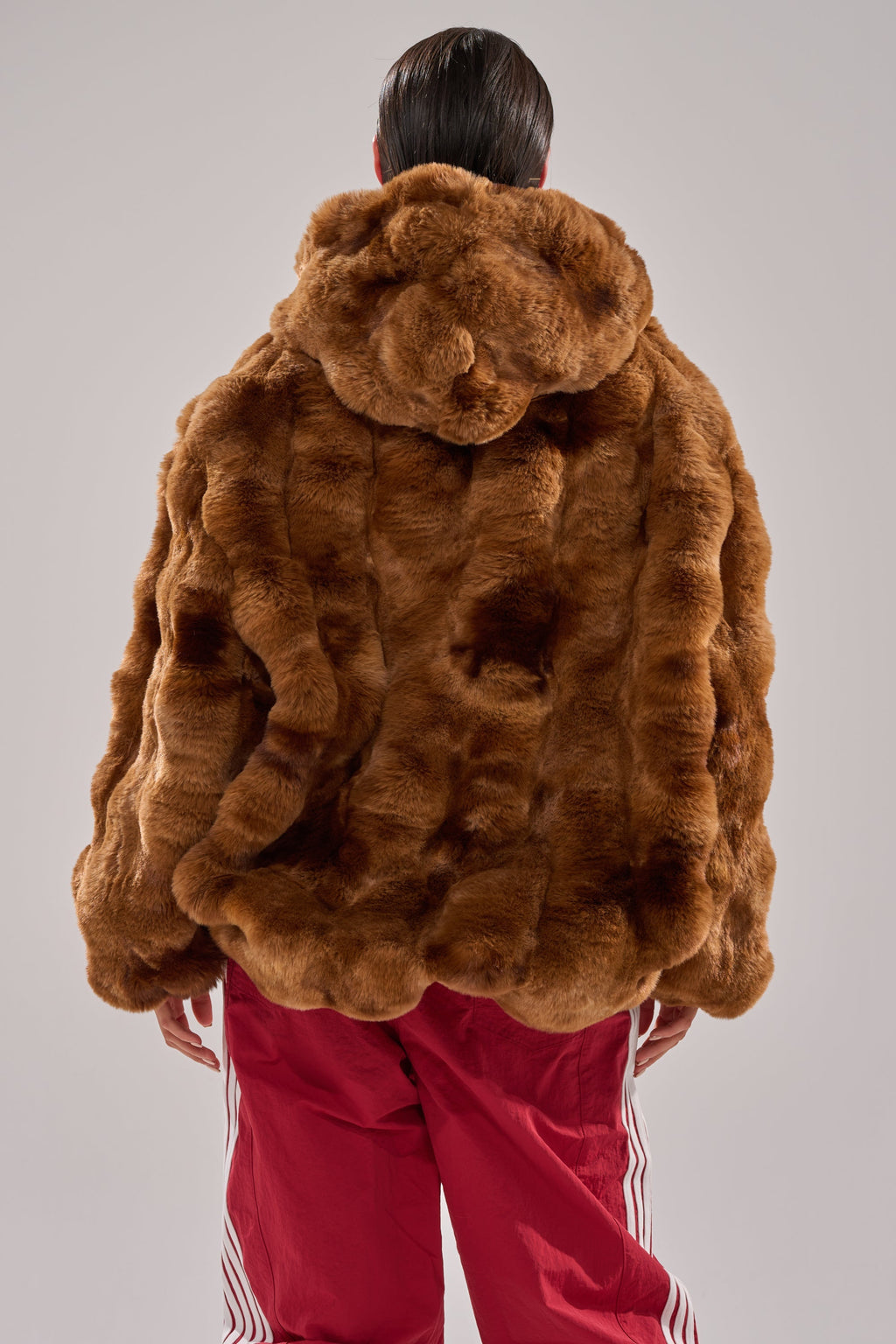 LOOK AT ME NOW HOODED FUR BOMBER IN BROWN