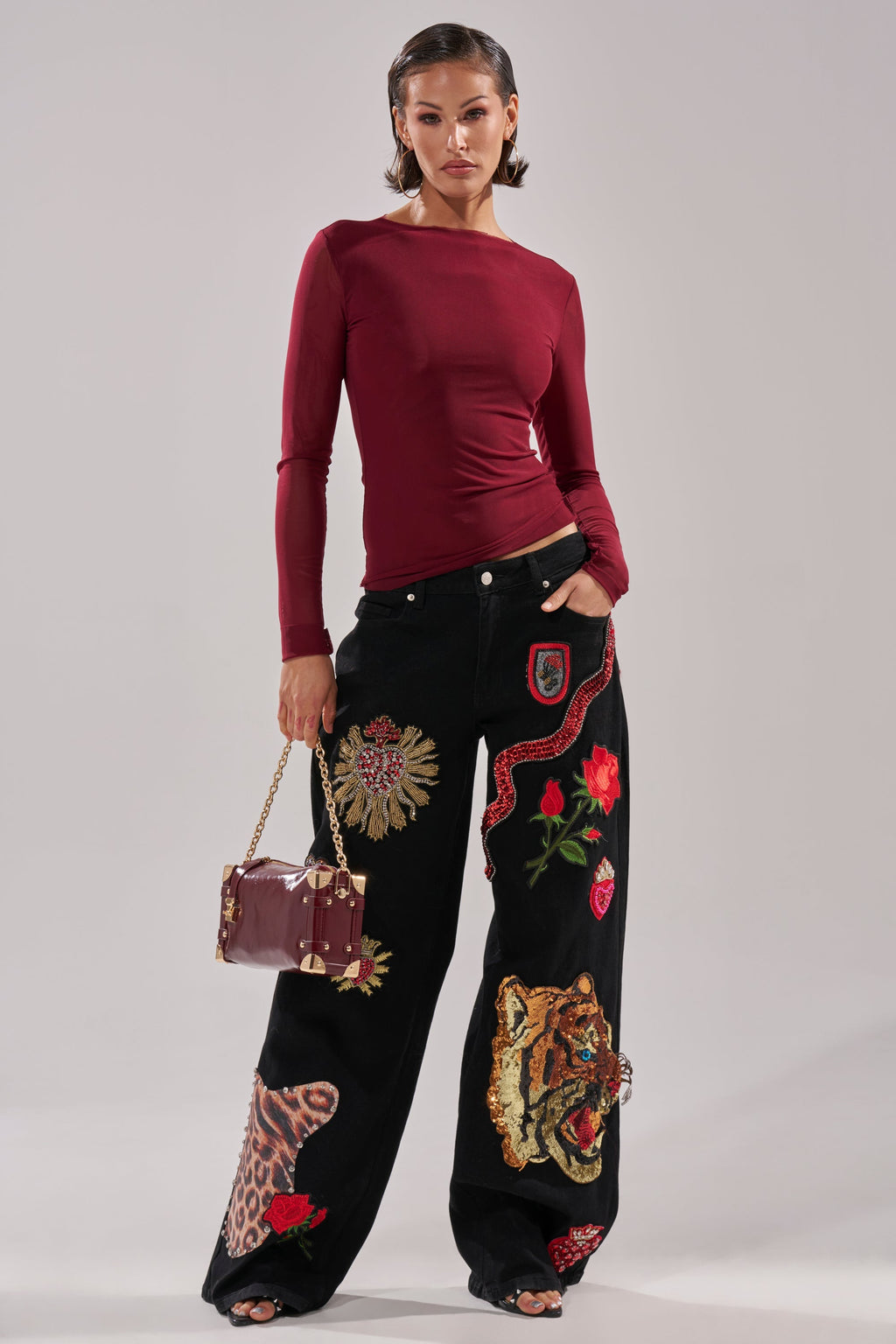 PAXTON DOUBLE LINED MESH LONG SLEEVE TOP IN PLUM