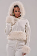 SNOW WHITE FUR TRIM SWEATSHIRT