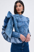 SEIZE THE DAY LONG SLEEVE FLOUNCE MEDIUM BLUE DENIM TOP