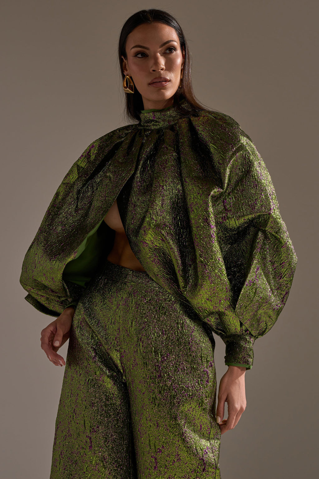 LAYLA BROCADE PUFF SLEEVE MOCK NECK TOP