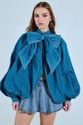 MASTERPIECE MEDIUM DENIM LONG SLEEVE PUFF BLOUSE
