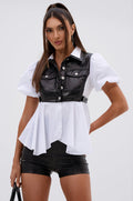 NEW DRESS CODE LEATHER AND POPLIN BUTTON DOWN SHIRT