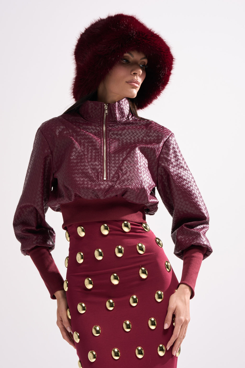 VENETTA FAUX LEATHER QUARTER ZIP SWEATSHIRT