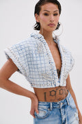 MY OWN ENERGY CROP DENIM BLOUSE