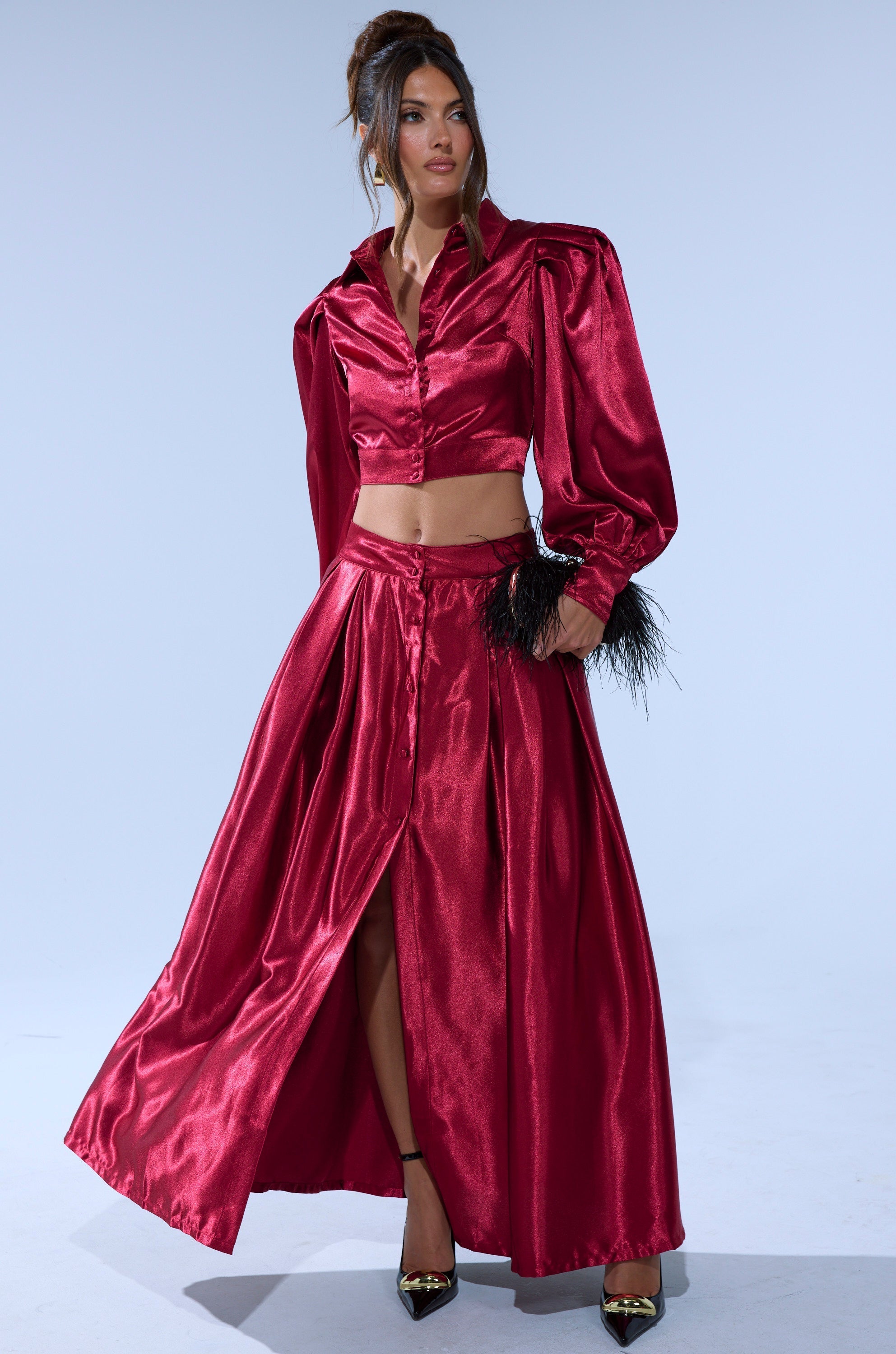 CANDICE OPEN BACK SATIN BUTTON DOWN SHIRT