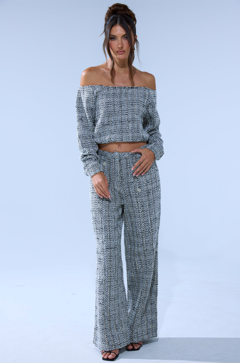 DRESSY VIBES OFF THE SHOULDER SWEATSHIRT