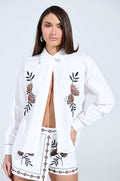 EMBROIDERED FLOWER LINEN BUTTON UP
