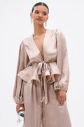 ELEGANT PEPLUM TIE FRONT BLOUSE