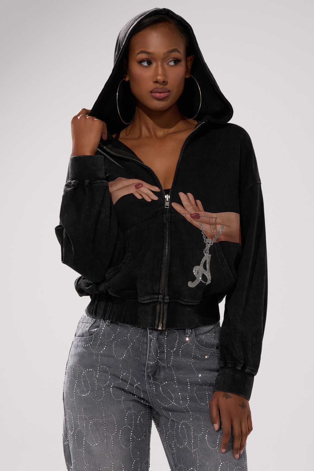 GRAB MY HAND ZIP UP SWEATSHIRT